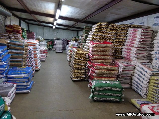 Livestock feed in a warehouse