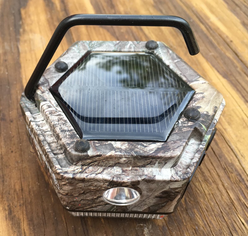 HybridLight HEX Bluetooth Speaker solar panel and hook/stand.