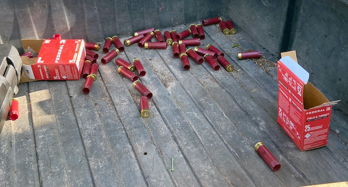 Nice thing about an over/under: I can eject my empties right into my UTV bed. (Photo © Russ Chastain)