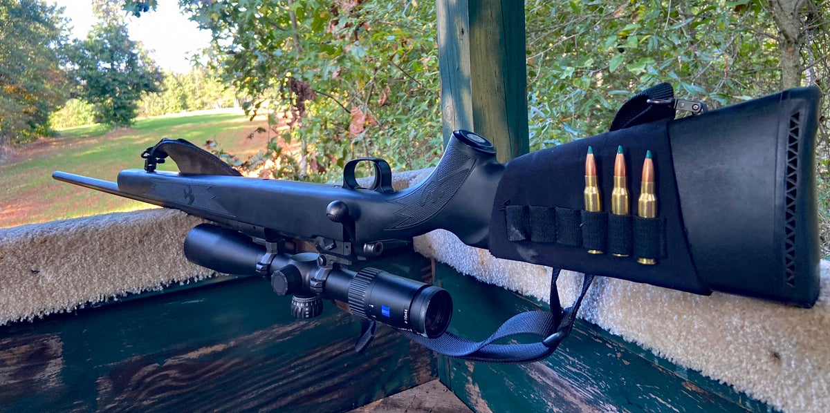 A favorite rifle in a dependable doe-hunting stand. (Photo © Russ Chastain)